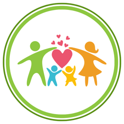 Graphic of a family surrounding a heart.