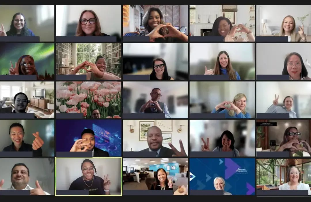 Grid of people volunteering virtually on a video call