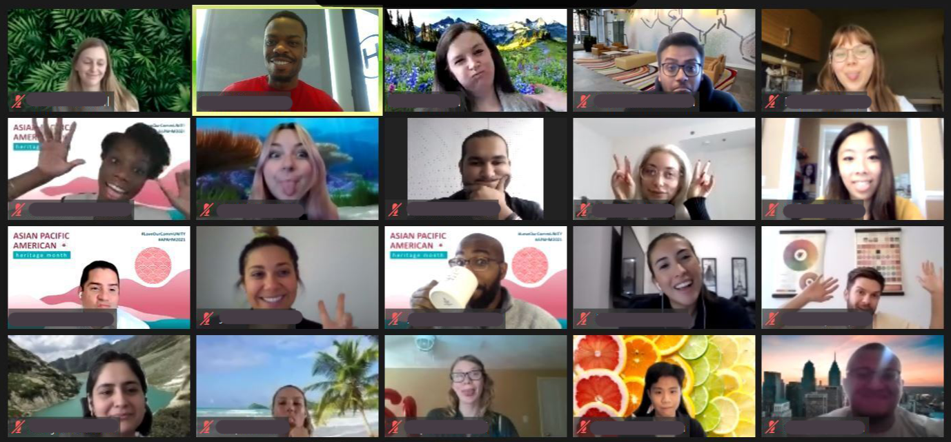 Corporate volunteers gather virtually for a volunteer session led by a Building Impact team member.