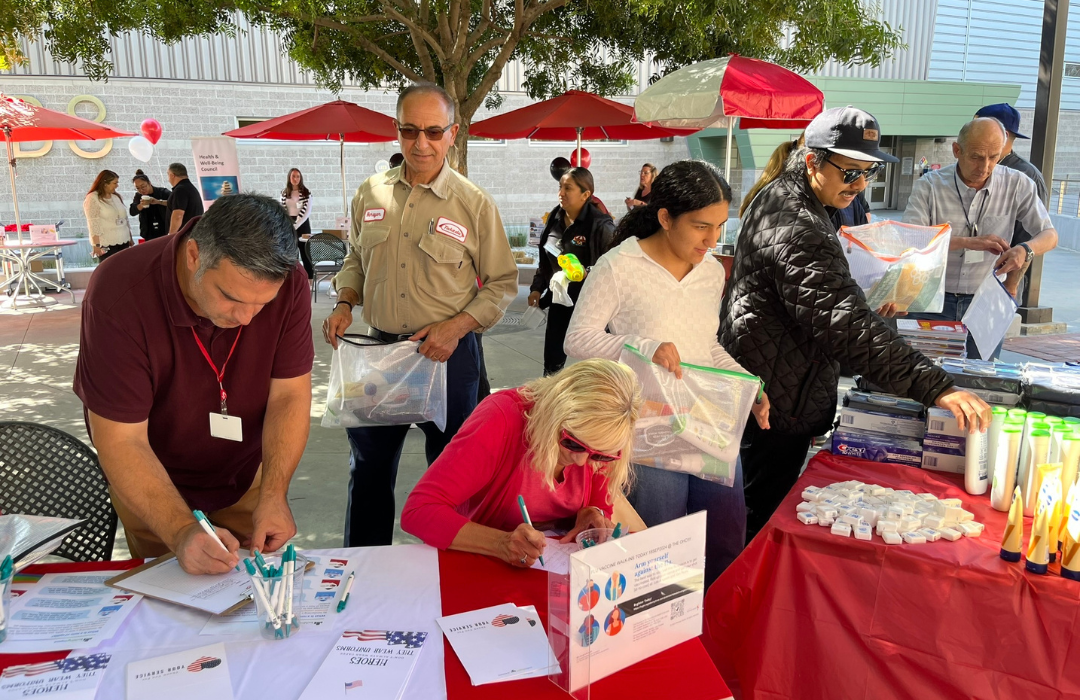 Volunteers assembling in-kind donations