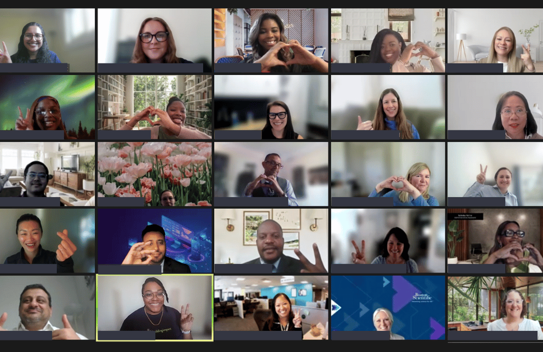 Grid of people volunteering virtually on a video call