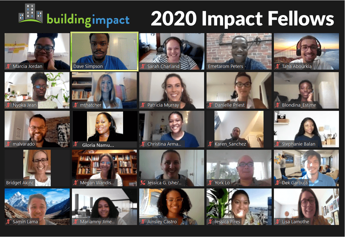 2020 Impact Fellows in a virtual class.